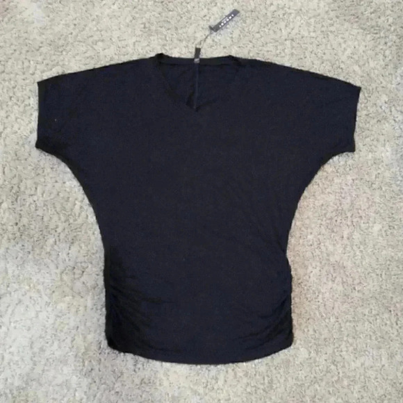 Made by Johnny Black Wide Shoulder, Slim waist Top With Ruched Sides - Picture 1 of 3